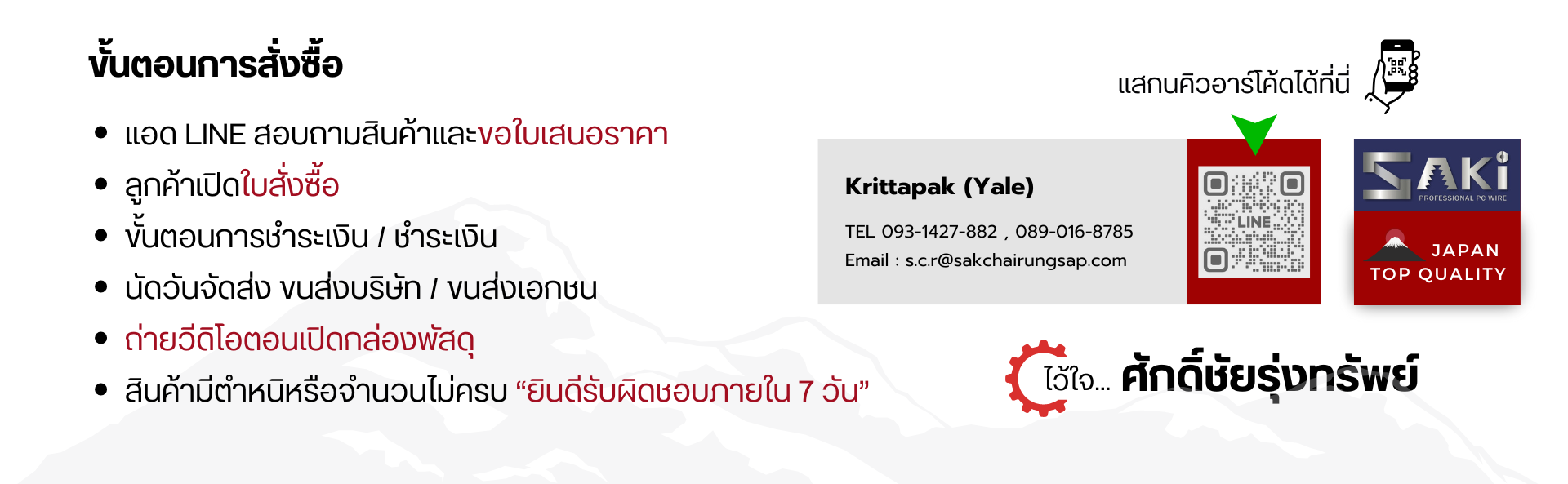 ขั้นตอนการสั่งซื้อ ขั้นตอนการสั้งซื้อ-กิ๊บจับลวด SAKI